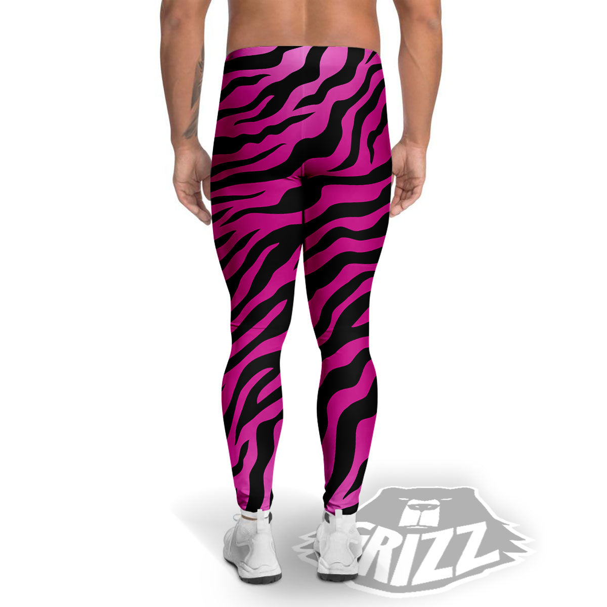 Tiger Stripe Black And Pink Print Men's Leggings-grizzshop