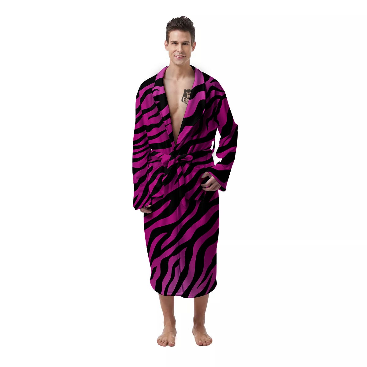 Tiger Stripe Black And Pink Print Men's Robe-grizzshop