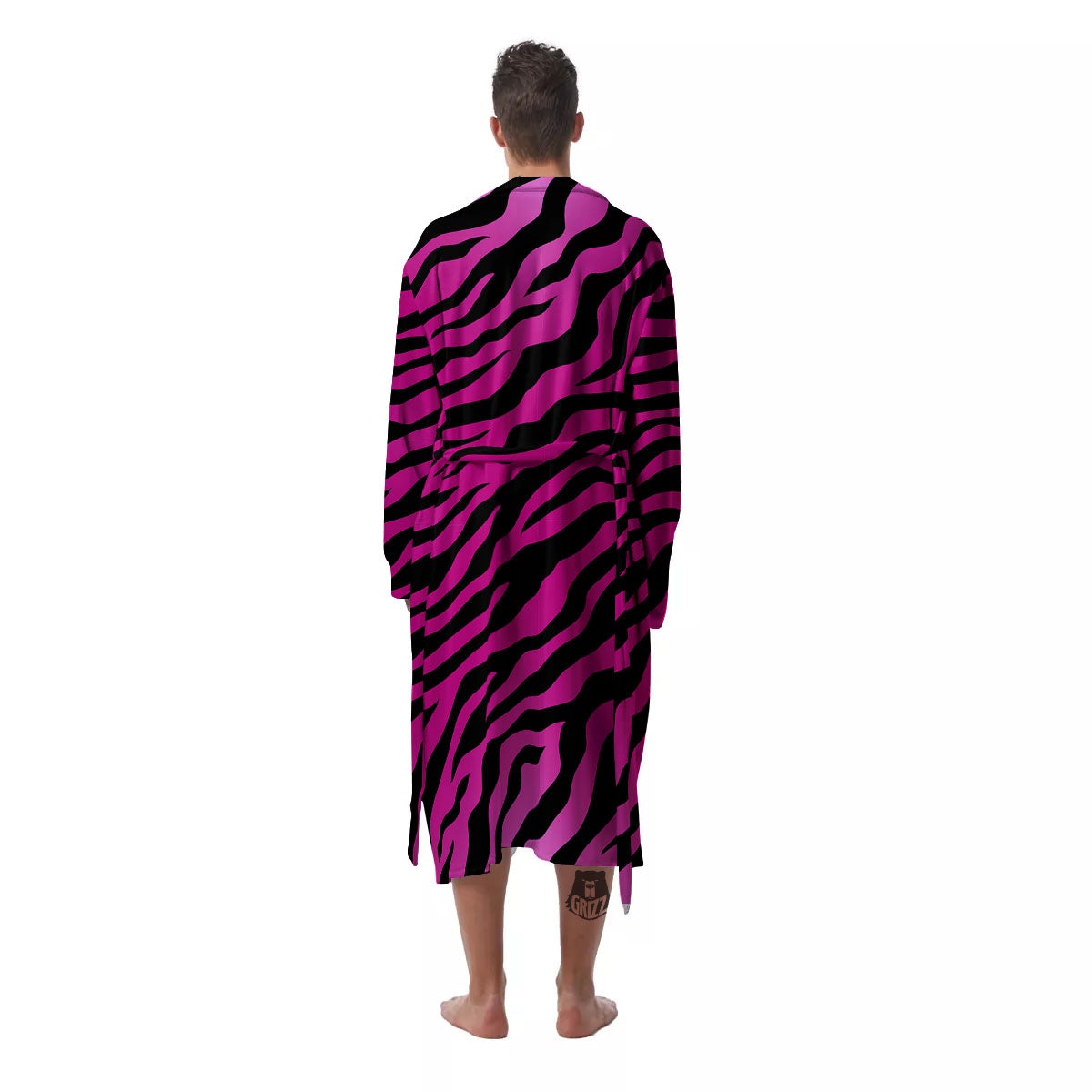Tiger Stripe Black And Pink Print Men's Robe-grizzshop