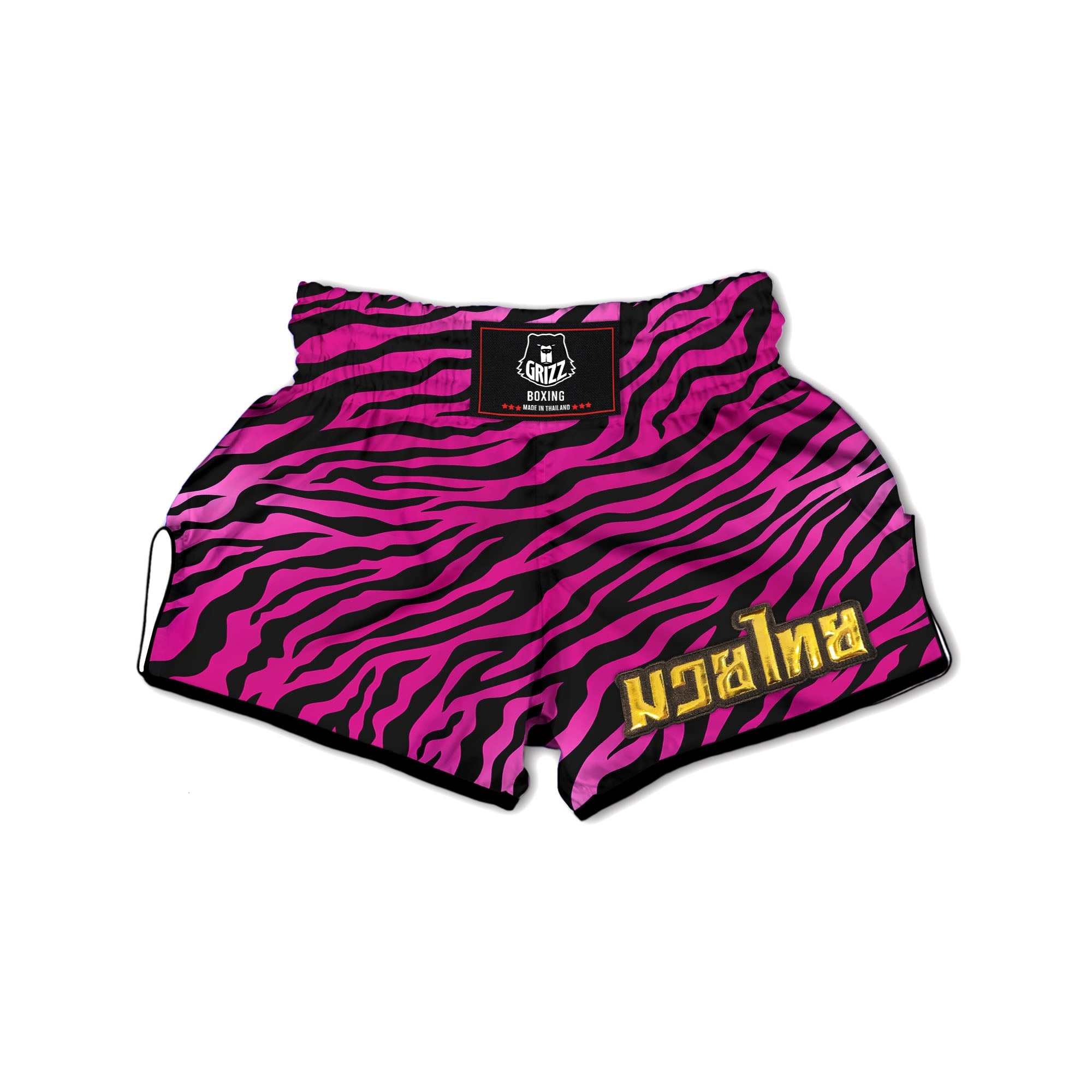 Tiger Stripe Black And Pink Print Muay Thai Boxing Shorts-grizzshop