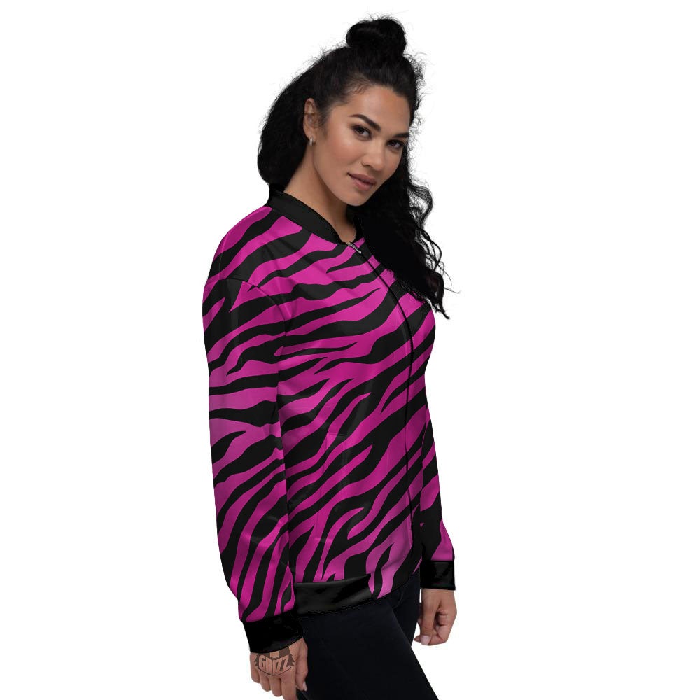 Tiger Stripe Black And Pink Print Women's Bomber Jacket-grizzshop