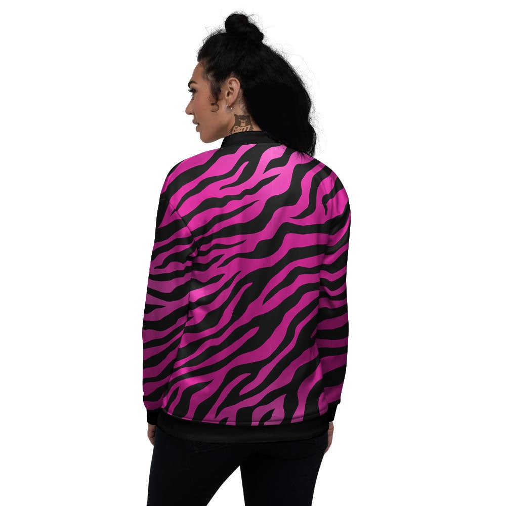 Tiger Stripe Black And Pink Print Women's Bomber Jacket-grizzshop