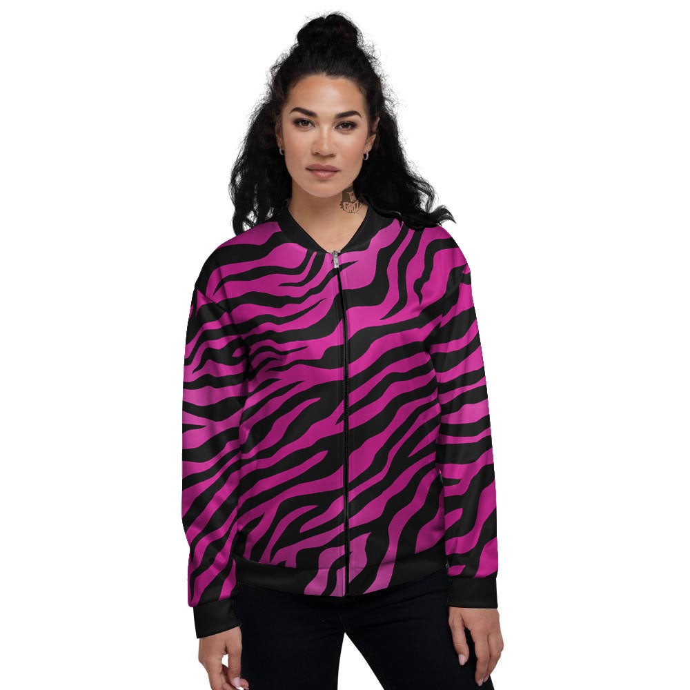 Tiger Stripe Black And Pink Print Women's Bomber Jacket-grizzshop