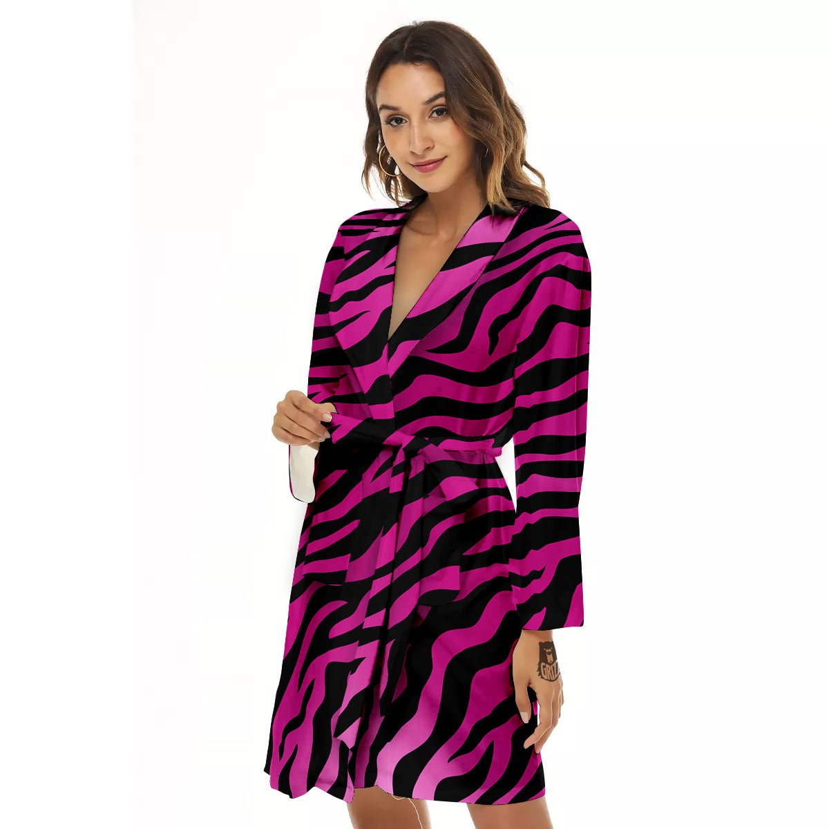 Tiger Stripe Black And Pink Print Women's Robe-grizzshop