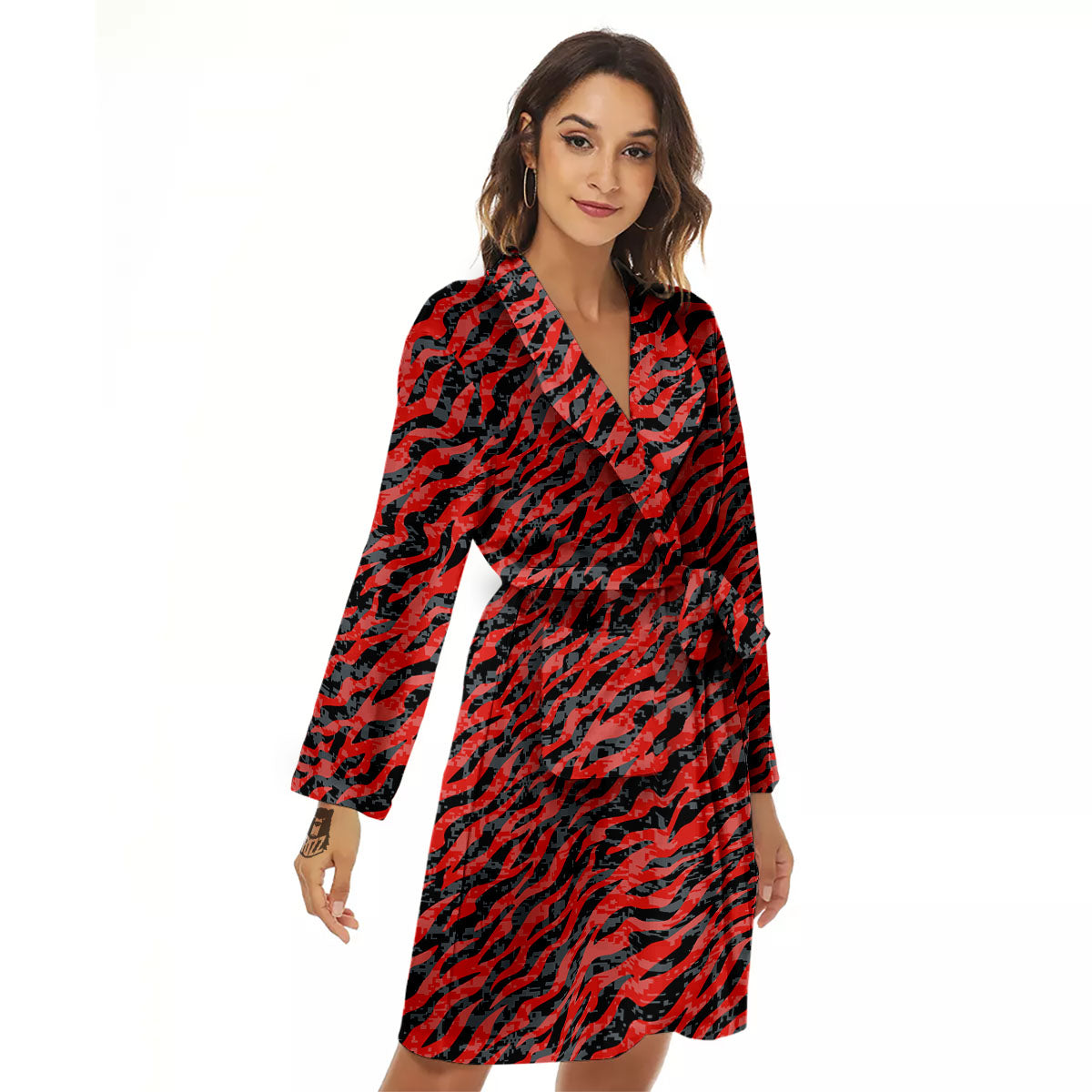 Tiger Stripe Camo Red And Black Print Women's Robe-grizzshop