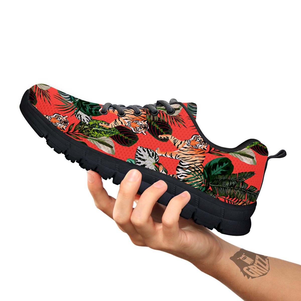 Tiger Tropical Print Pattern Black Sneaker-grizzshop