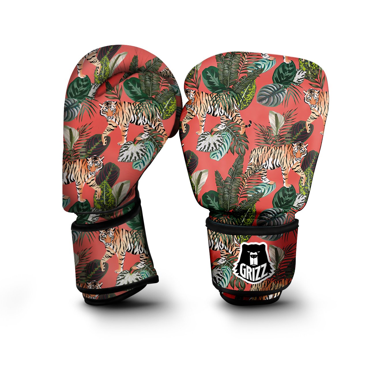 Tiger Tropical Print Pattern Boxing Gloves-grizzshop