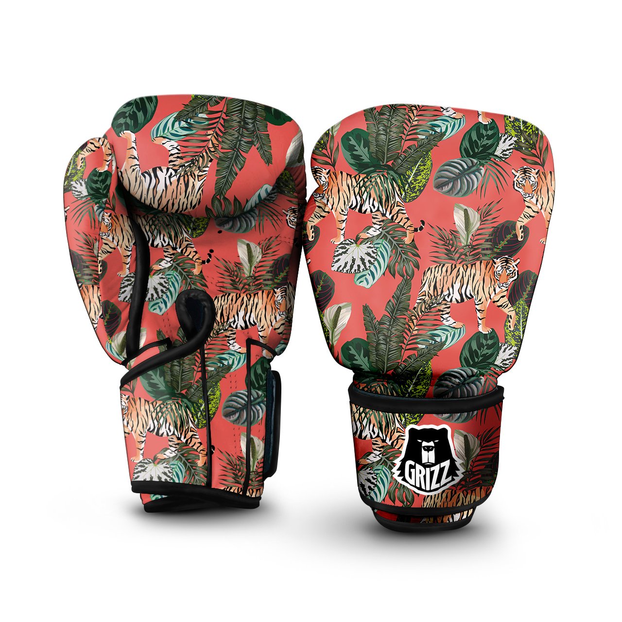 Tiger Tropical Print Pattern Boxing Gloves-grizzshop