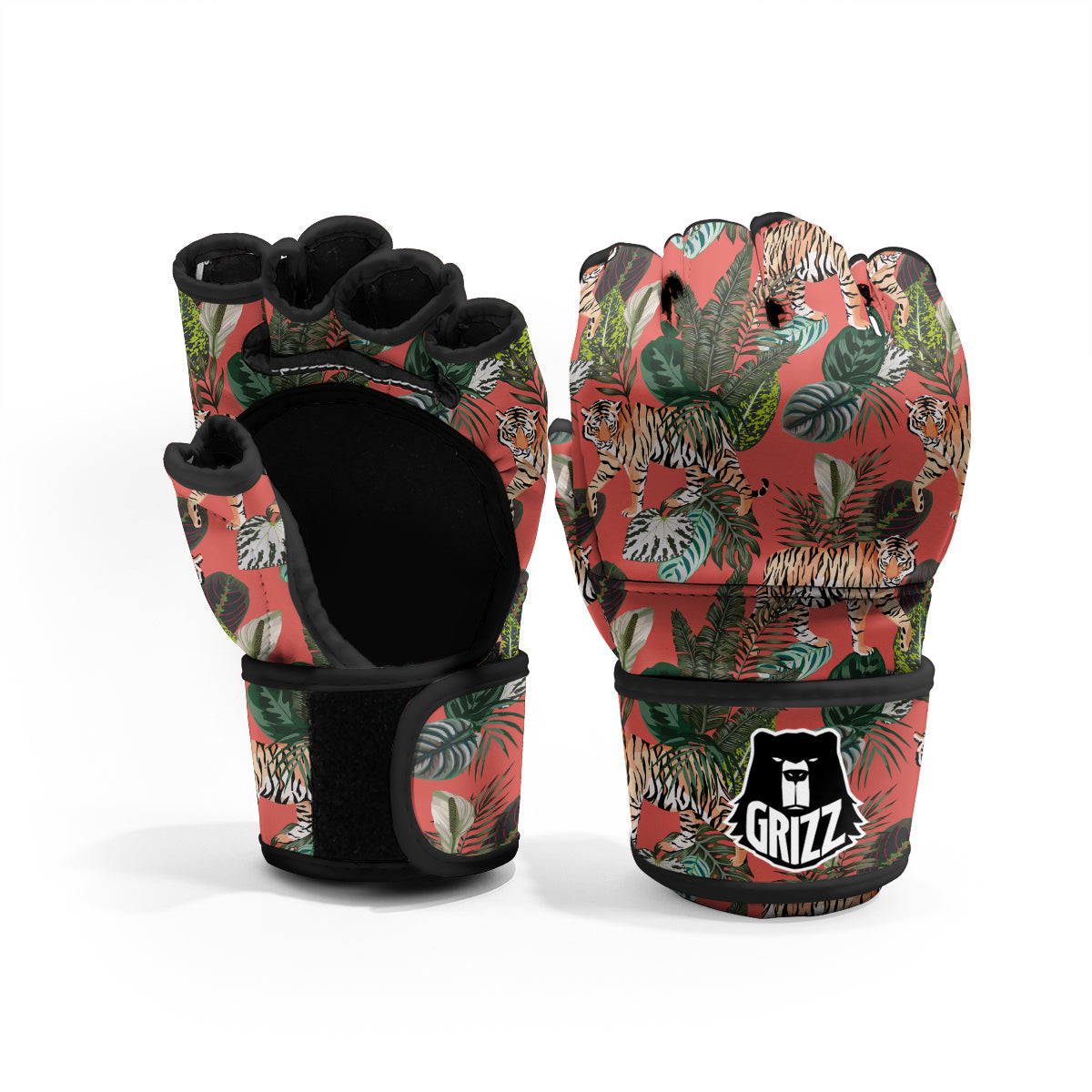 Tiger Tropical Print Pattern MMA Gloves-grizzshop