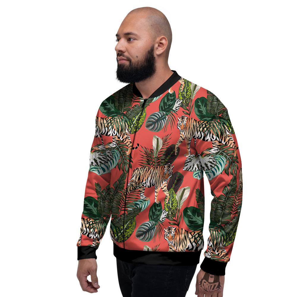 Tiger Tropical Print Pattern Men's Bomber Jacket-grizzshop