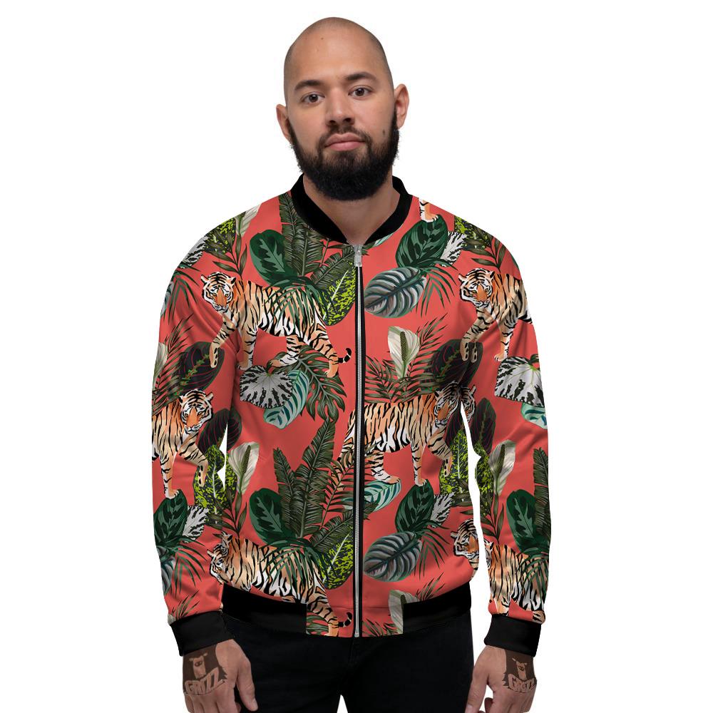 Tiger Tropical Print Pattern Men's Bomber Jacket-grizzshop