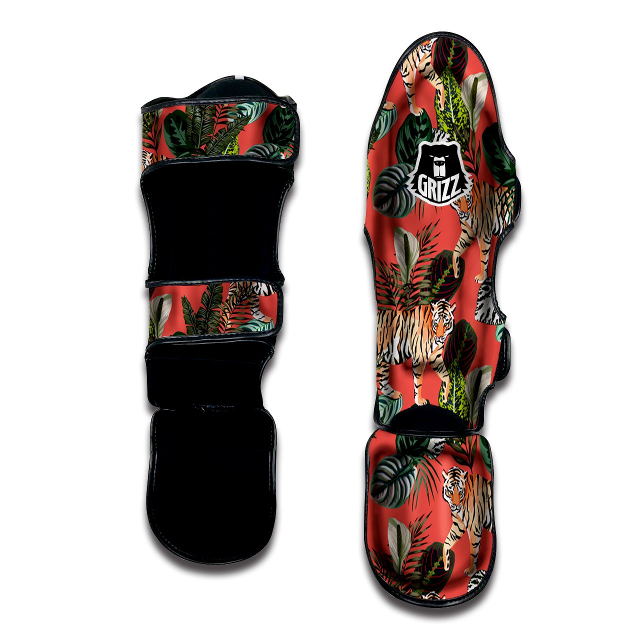 Tiger Tropical Print Pattern Muay Thai Shin Guards-grizzshop