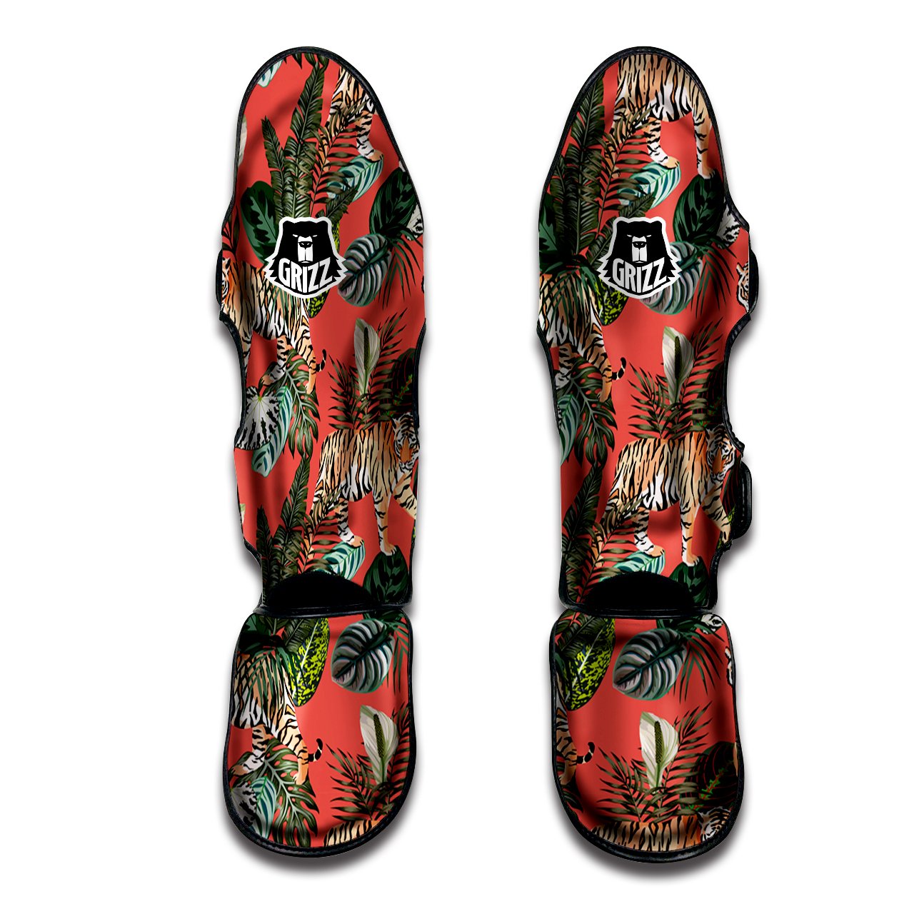 Tiger Tropical Print Pattern Muay Thai Shin Guards-grizzshop