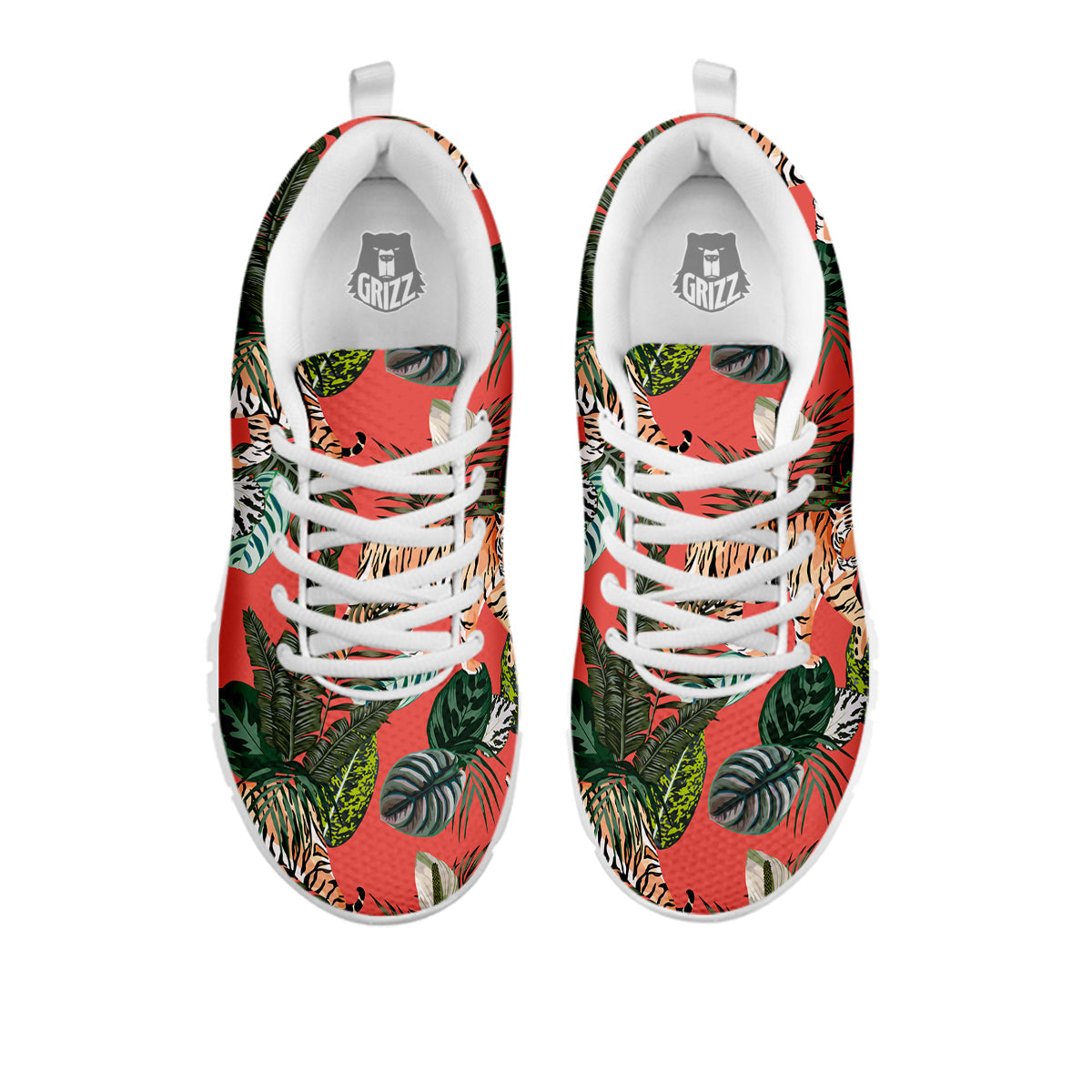 Tiger Tropical Print Pattern White Sneaker-grizzshop