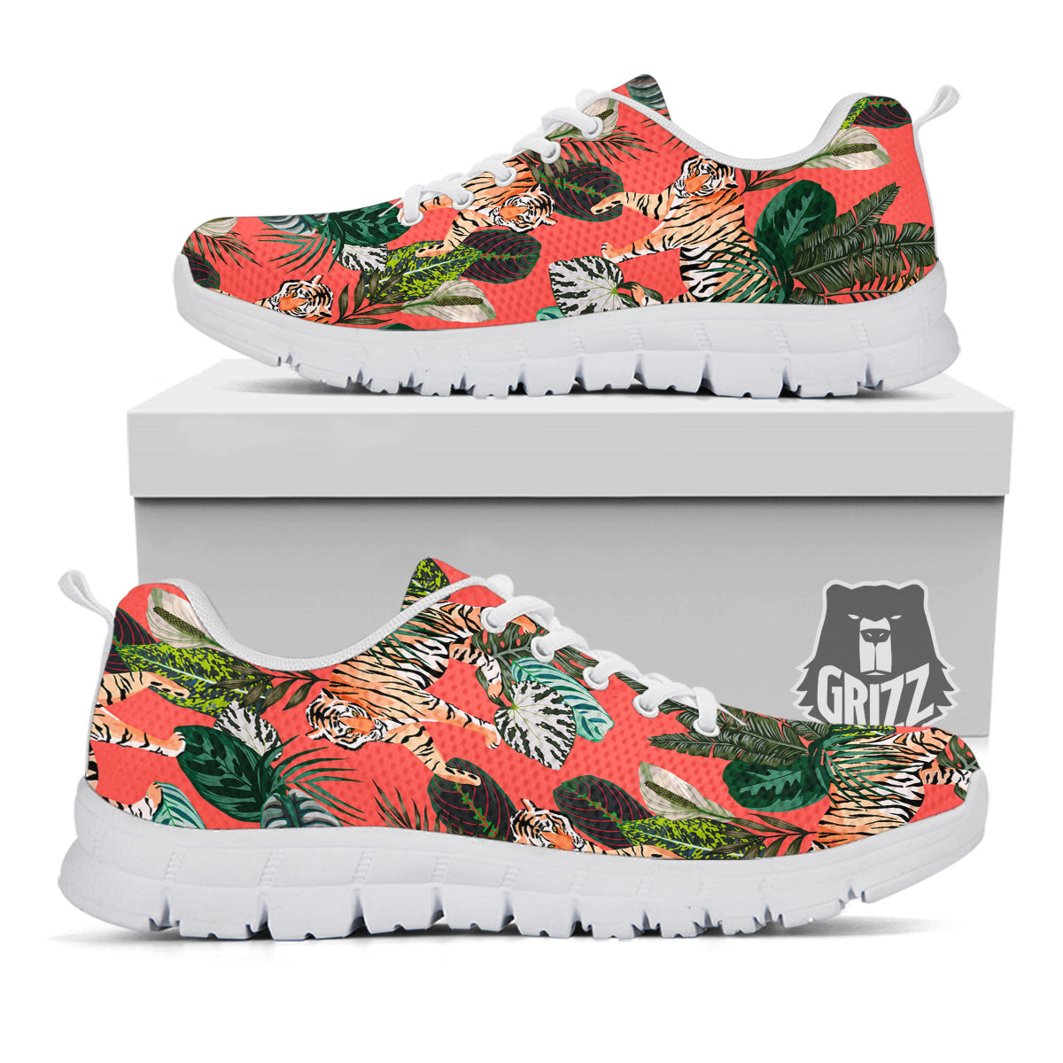 Tiger Tropical Print Pattern White Sneaker-grizzshop