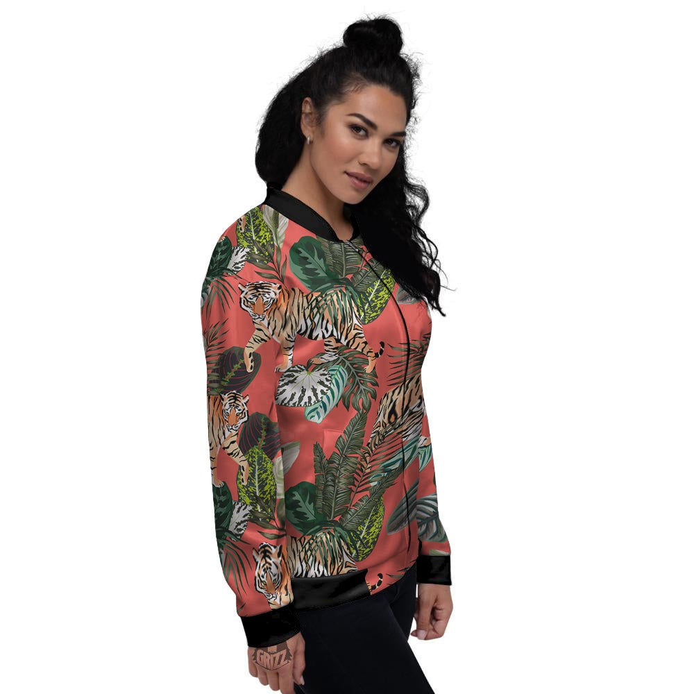 Tiger Tropical Print Pattern Women's Bomber Jacket-grizzshop