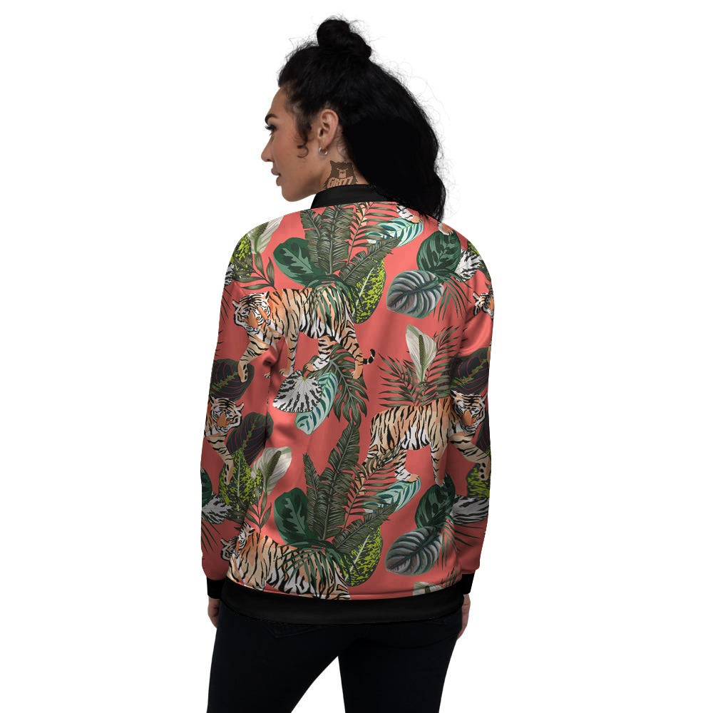 Tiger Tropical Print Pattern Women's Bomber Jacket-grizzshop