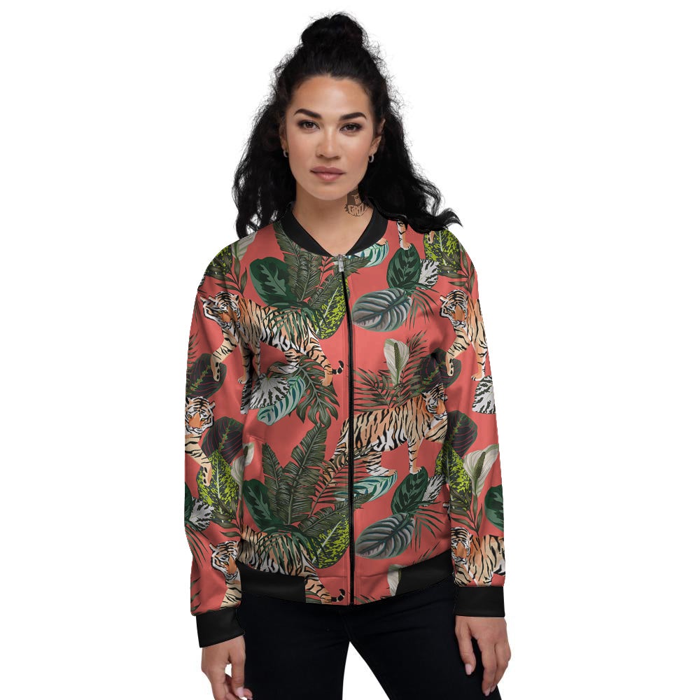 Tiger Tropical Print Pattern Women's Bomber Jacket-grizzshop