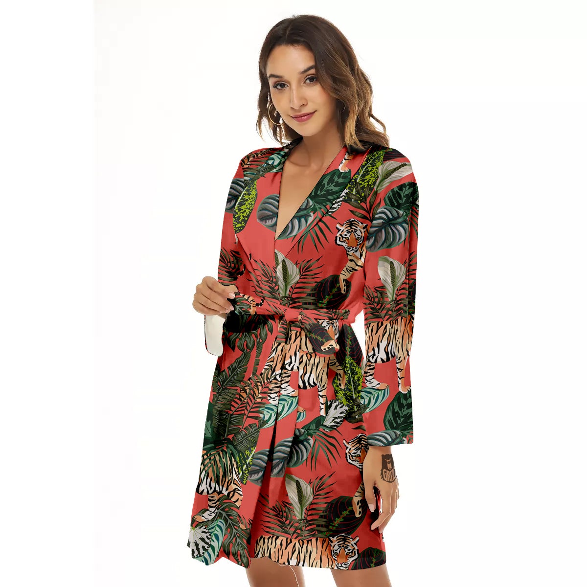 Tiger Tropical Print Pattern Women's Robe-grizzshop