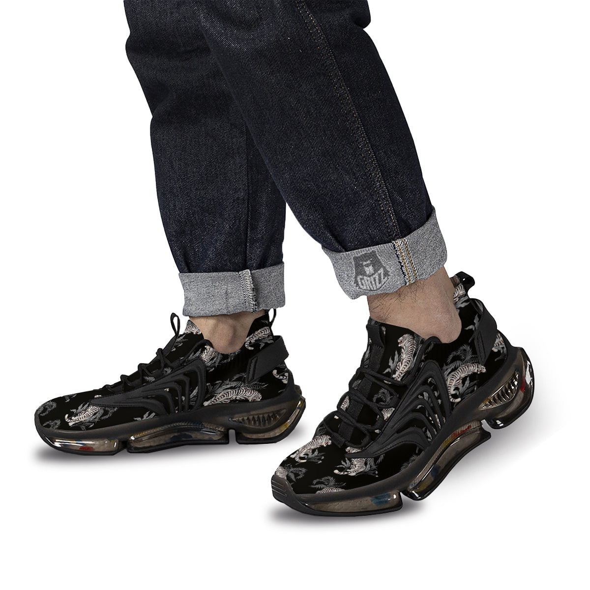 Tiger Tropical Vintage Print Pattern Black Gym Shoes-grizzshop