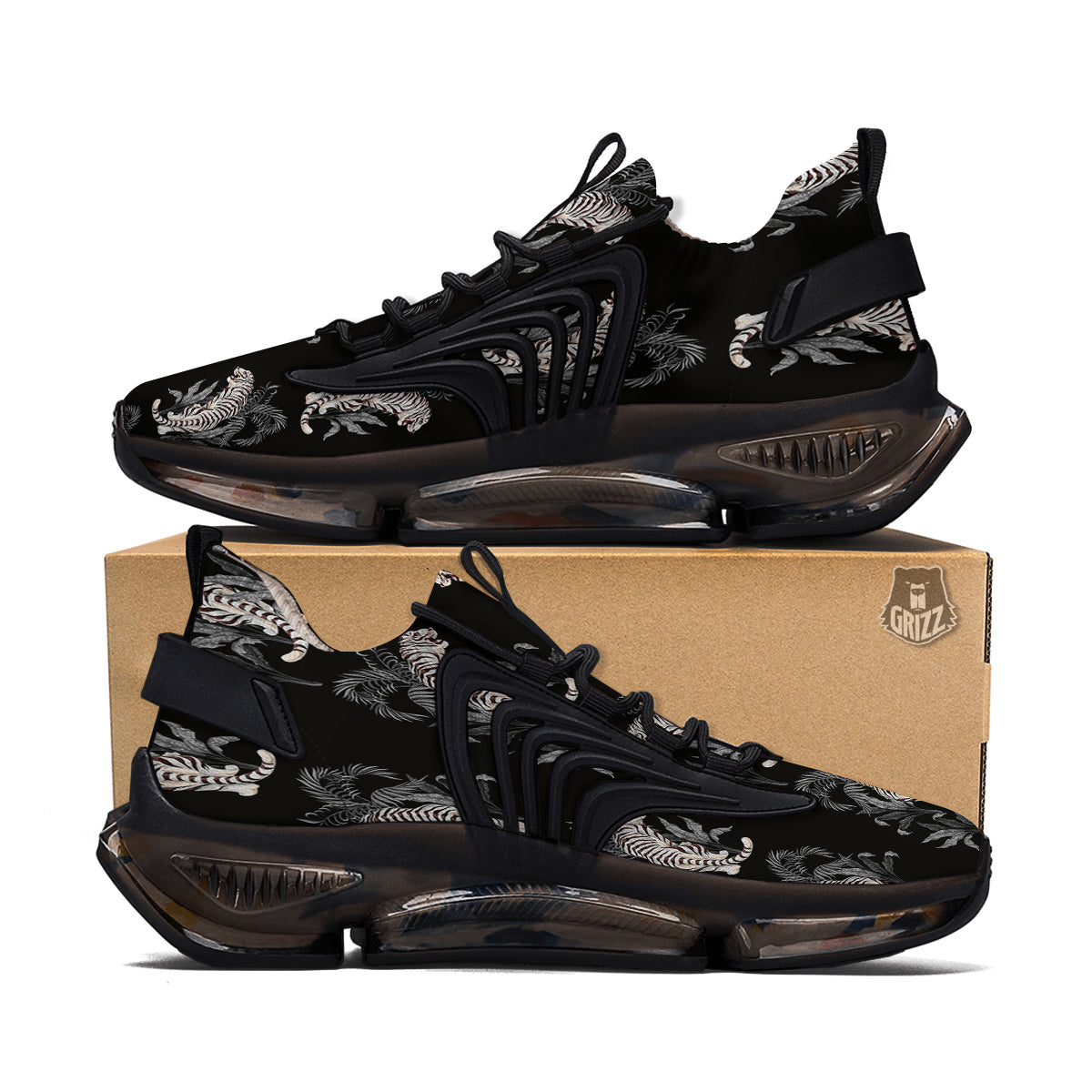 Tiger Tropical Vintage Print Pattern Black Gym Shoes-grizzshop