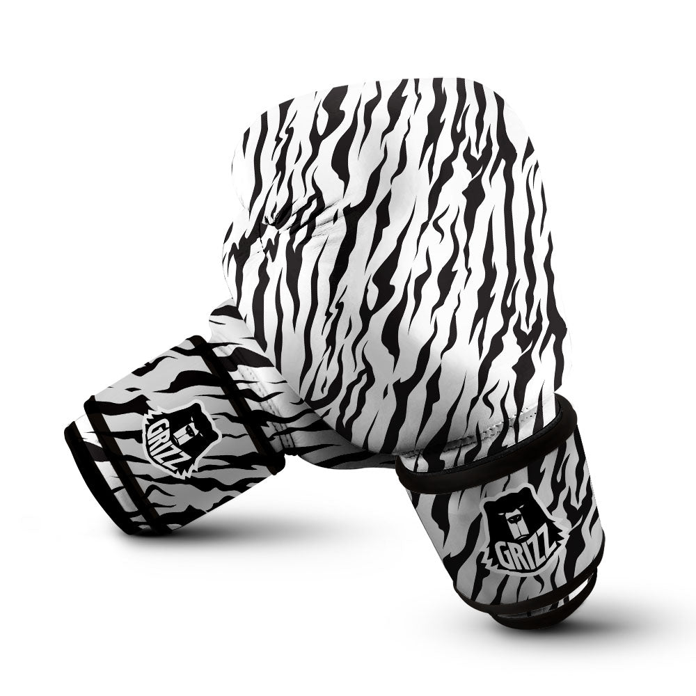 Tiger White And Black Print Pattern Boxing Gloves-grizzshop