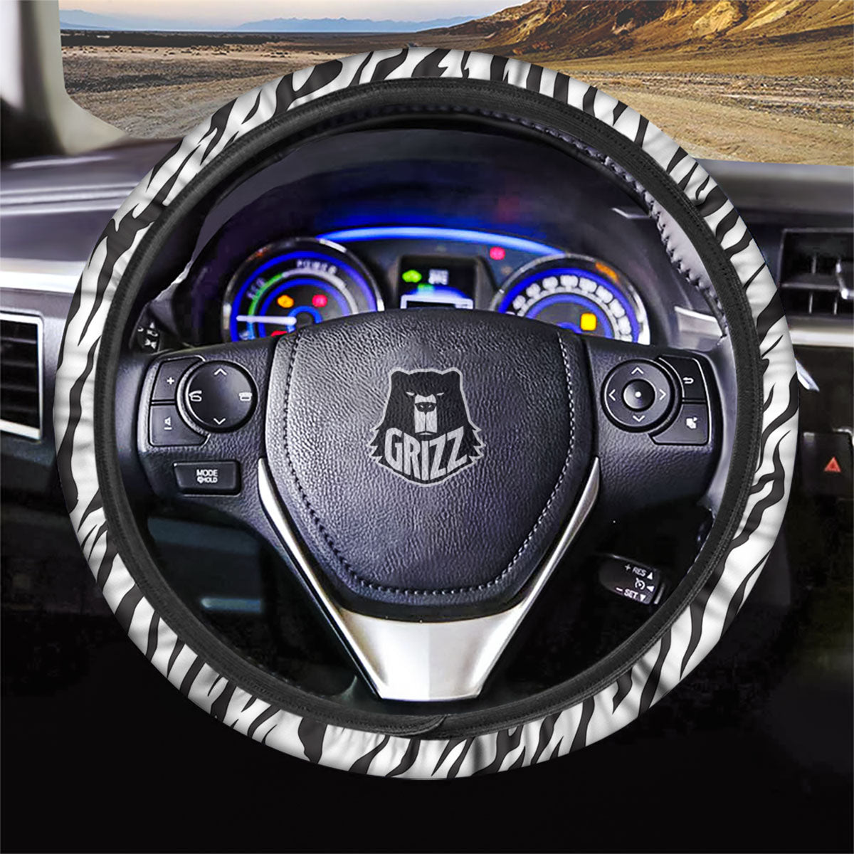 Tiger White And Black Print Pattern Car Steering Wheel Cover-grizzshop