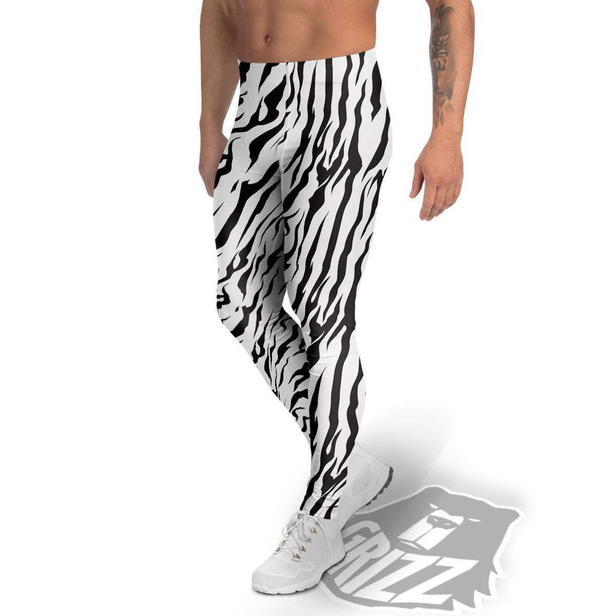 Tiger White And Black Print Pattern Men's Leggings-grizzshop