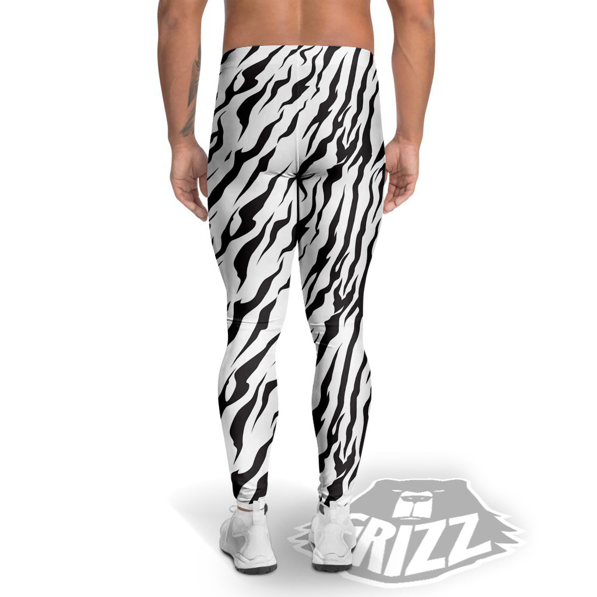 Tiger White And Black Print Pattern Men's Leggings-grizzshop