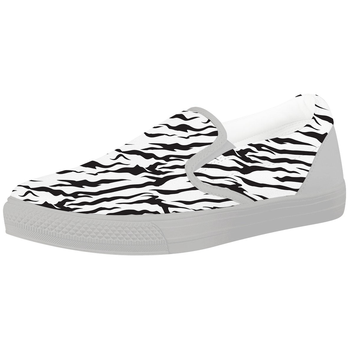 Tiger White And Black Print Pattern White Slip On Shoes-grizzshop