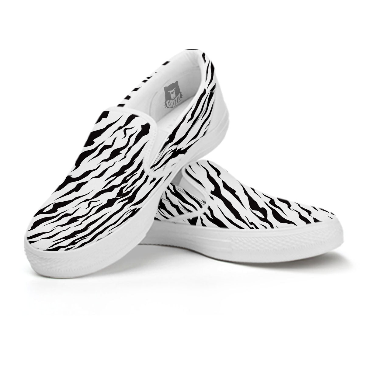 Tiger White And Black Print Pattern White Slip On Shoes-grizzshop