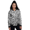 Tiger White And Black Print Pattern Women's Bomber Jacket-grizzshop