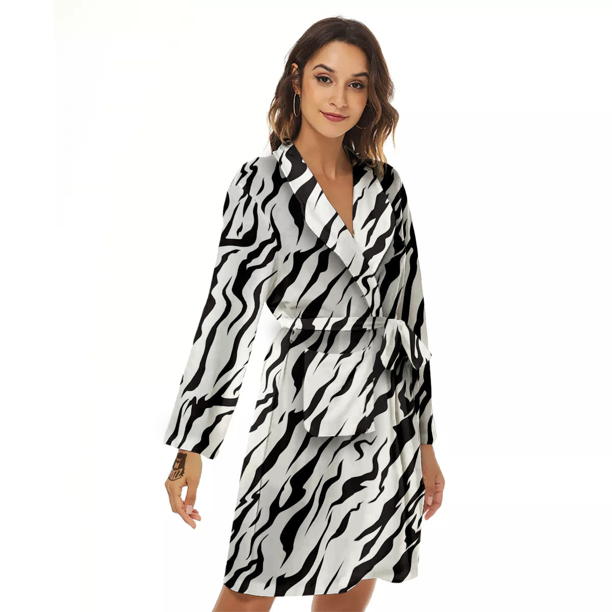 Tiger White And Black Print Pattern Women's Robe-grizzshop