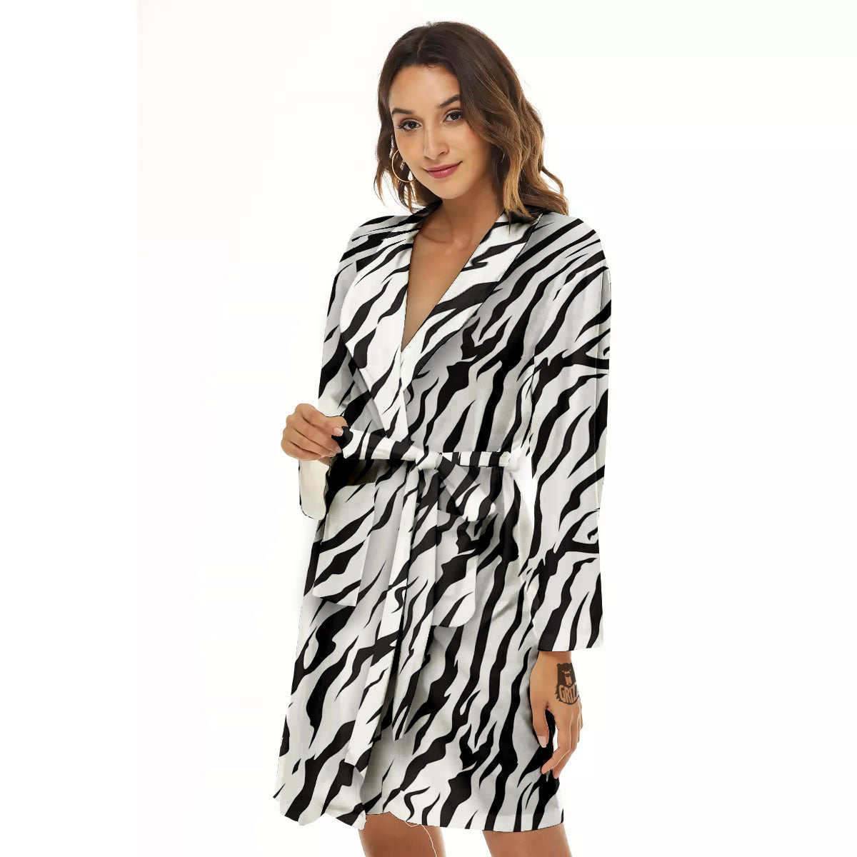 Tiger White And Black Print Pattern Women's Robe-grizzshop