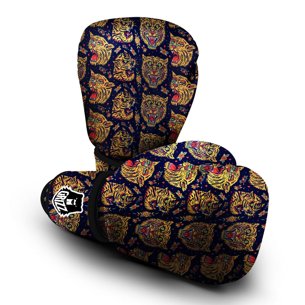 Tigers Head Tattoo Print Pattern Boxing Gloves-grizzshop