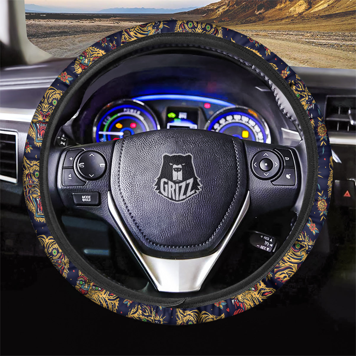 Tigers Head Tattoo Print Pattern Car Steering Wheel Cover-grizzshop