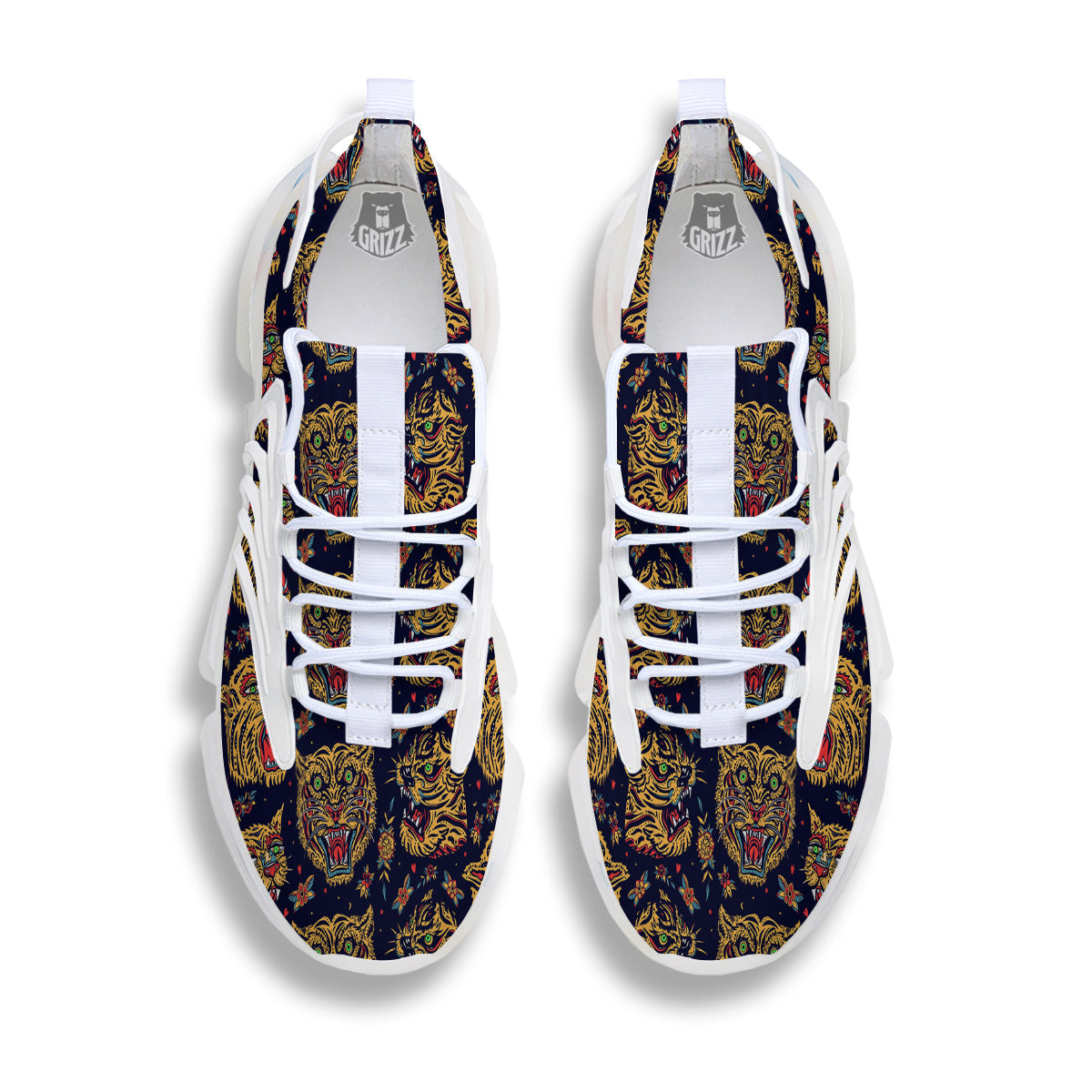 Tigers Head Tattoo Print Pattern White Gym Shoes-grizzshop