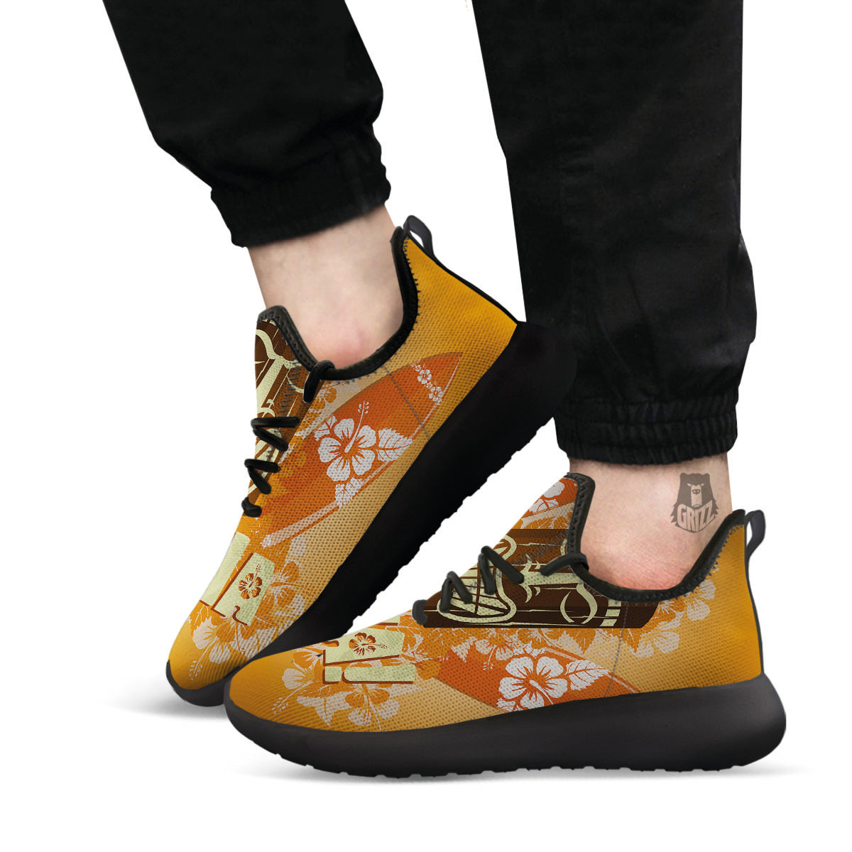 Tiki Aloha Print Black Athletic Shoes-grizzshop