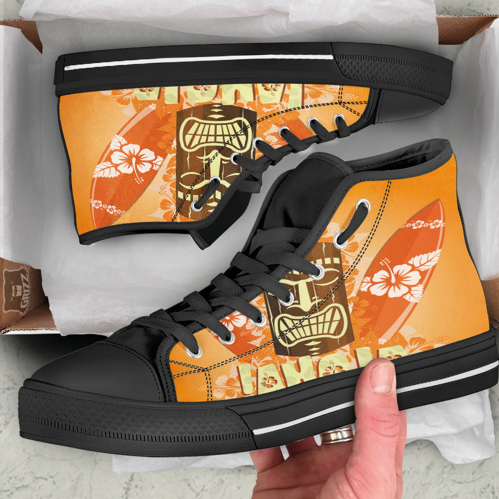 Tiki Aloha Print Black High Top Shoes-grizzshop