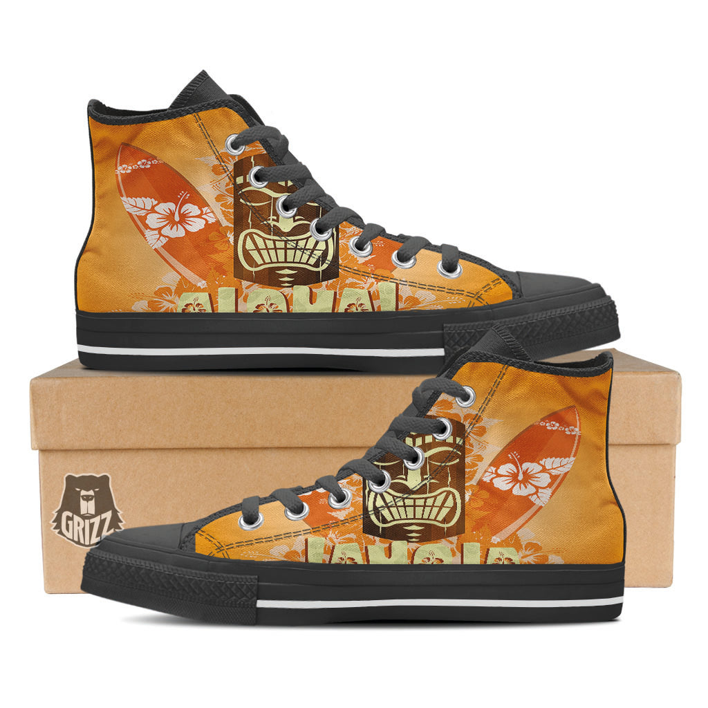 Tiki Aloha Print Black High Top Shoes-grizzshop