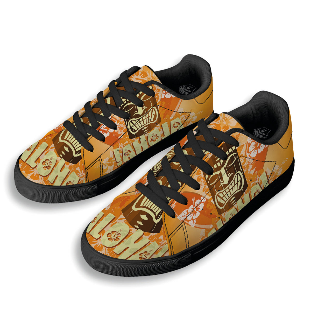 Tiki Aloha Print Black Low Top Sneakers-grizzshop