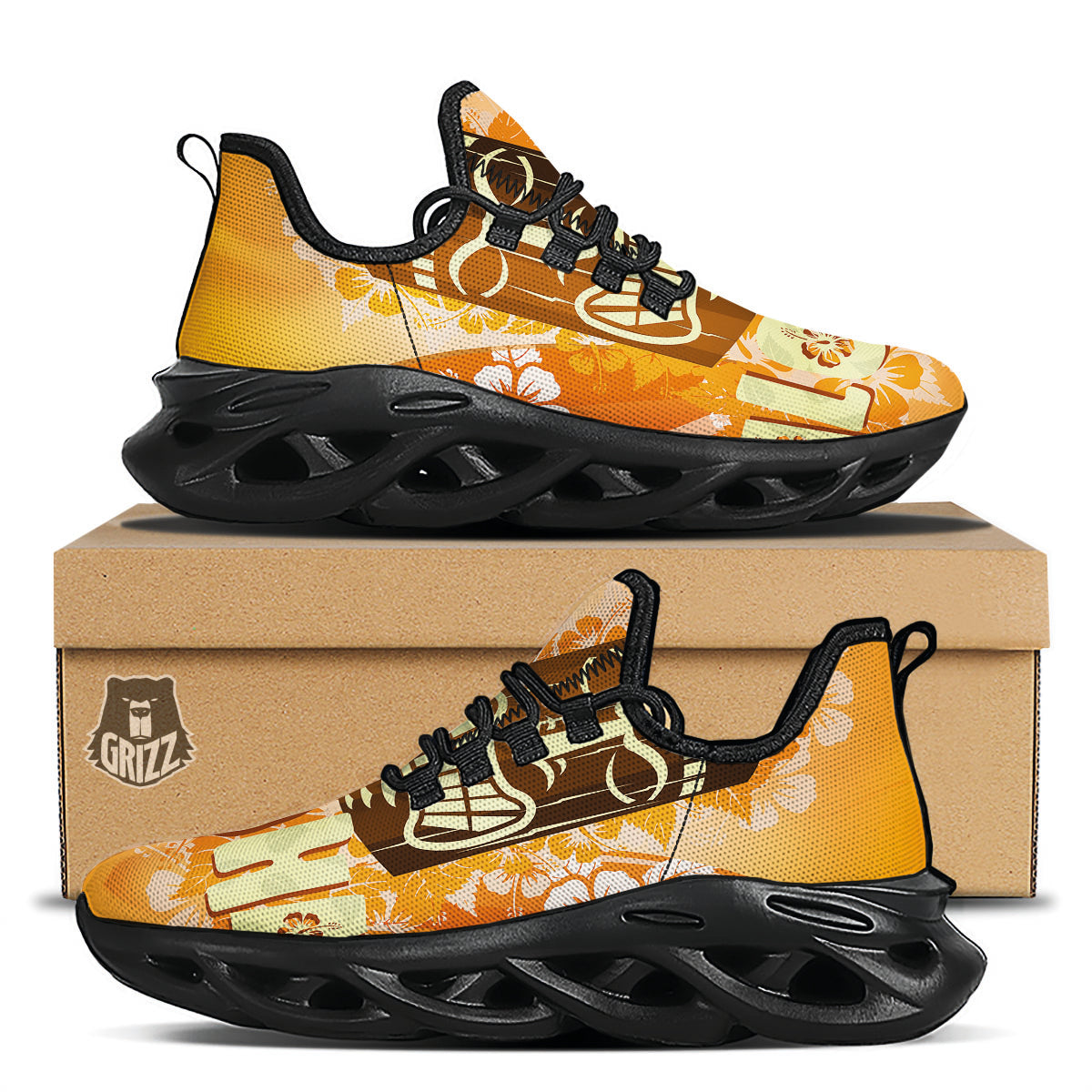 Tiki Aloha Print Black Running Shoes-grizzshop
