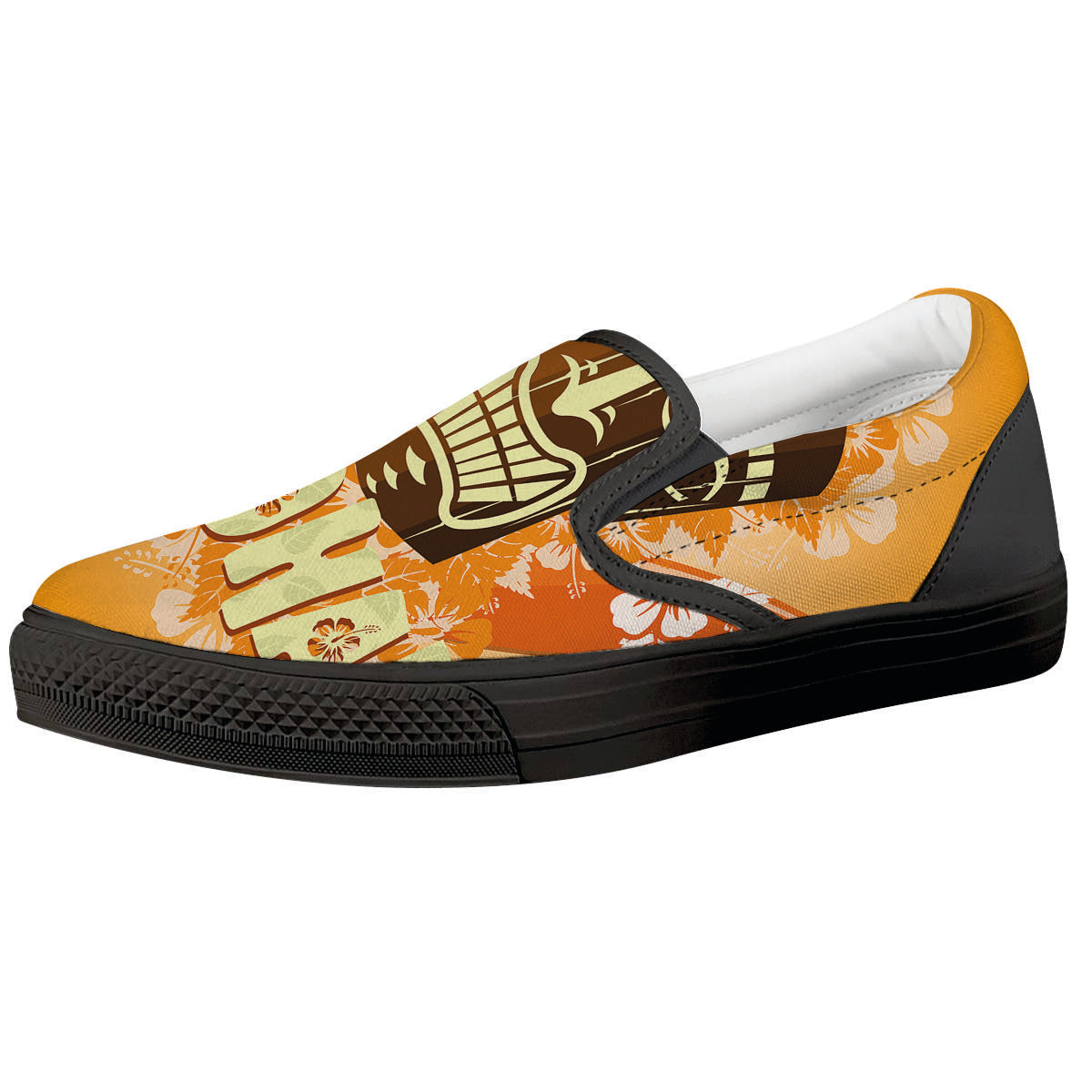 Tiki Aloha Print Black Slip On Shoes-grizzshop