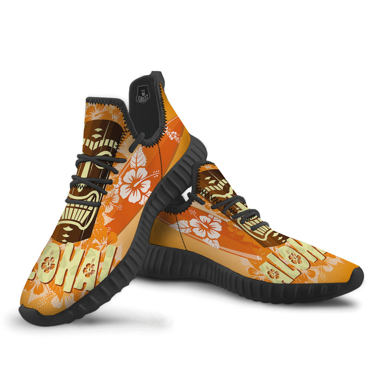Tiki Aloha Print Black Walking Shoes-grizzshop