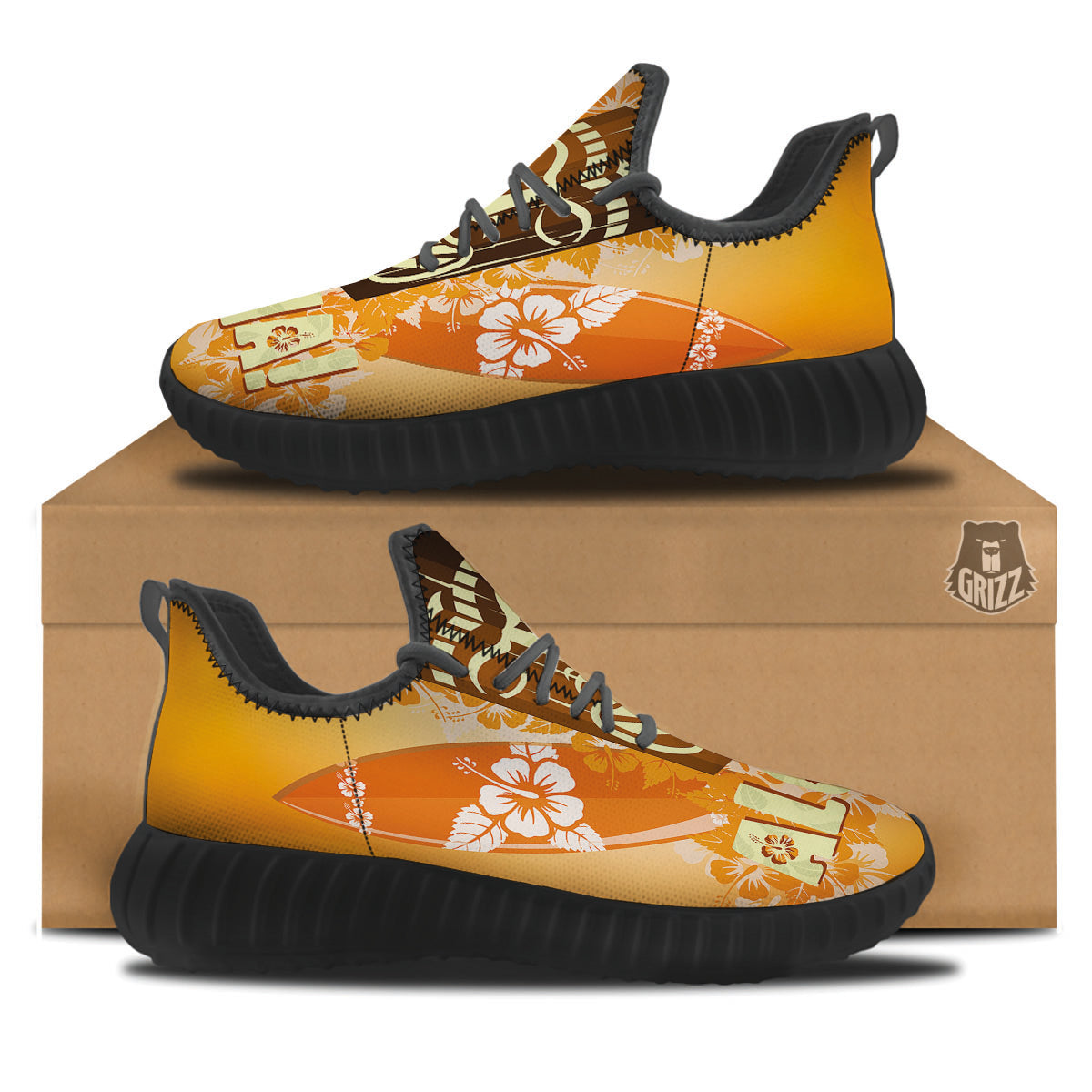 Tiki Aloha Print Black Walking Shoes-grizzshop