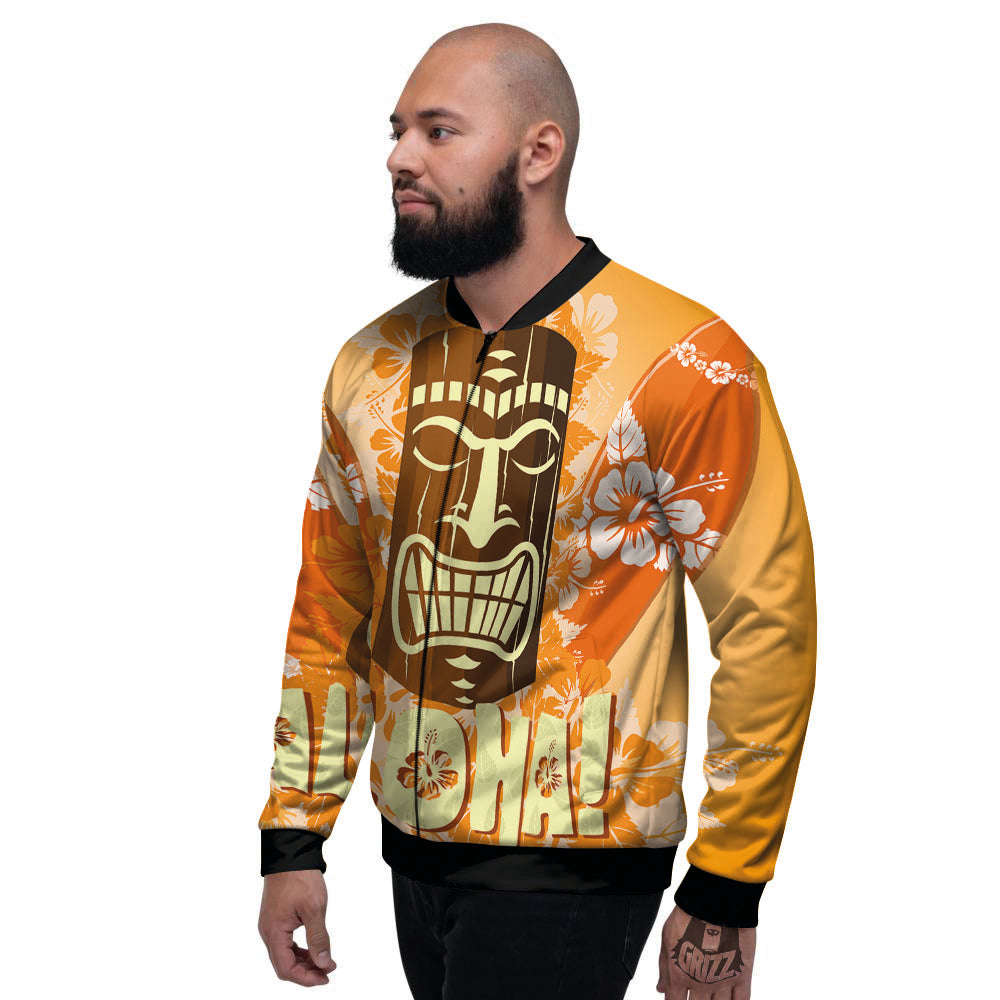 Tiki Aloha Print Men's Bomber Jacket-grizzshop