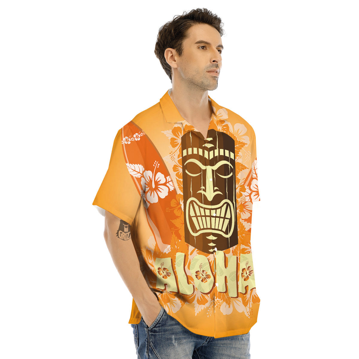 Tiki Aloha Print Men's Hawaiian Shirt-grizzshop