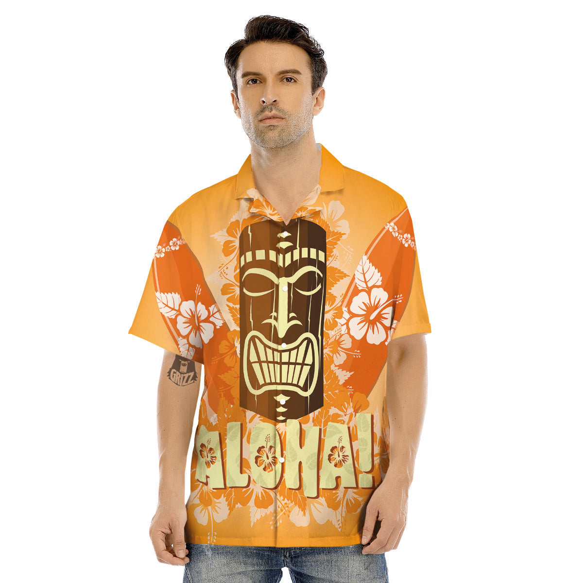 Tiki Aloha Print Men's Hawaiian Shirt-grizzshop