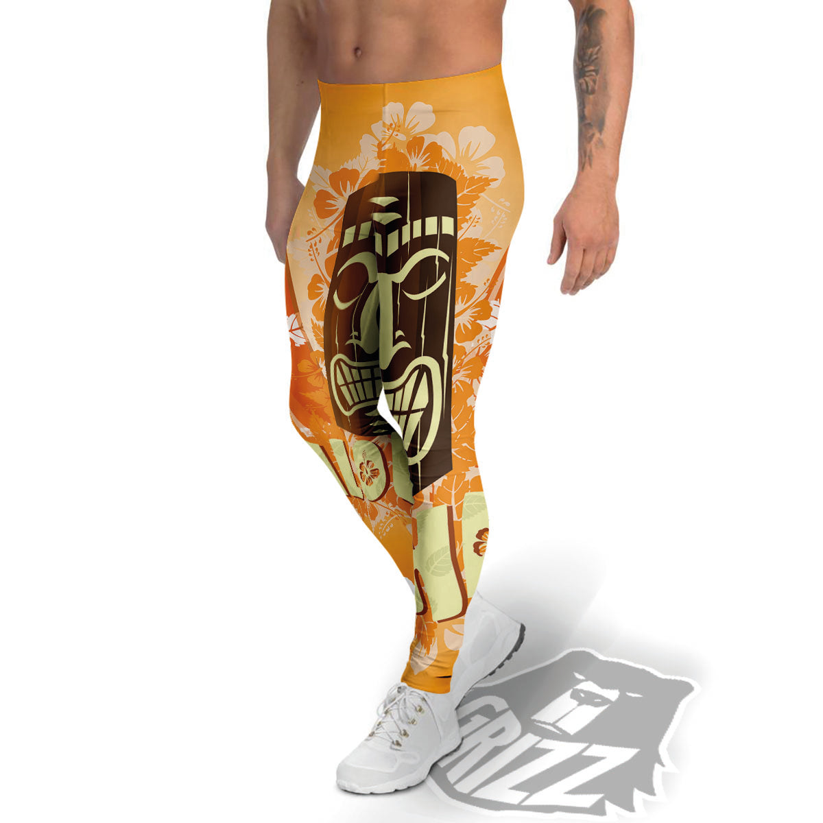 Tiki Aloha Print Men's Leggings-grizzshop