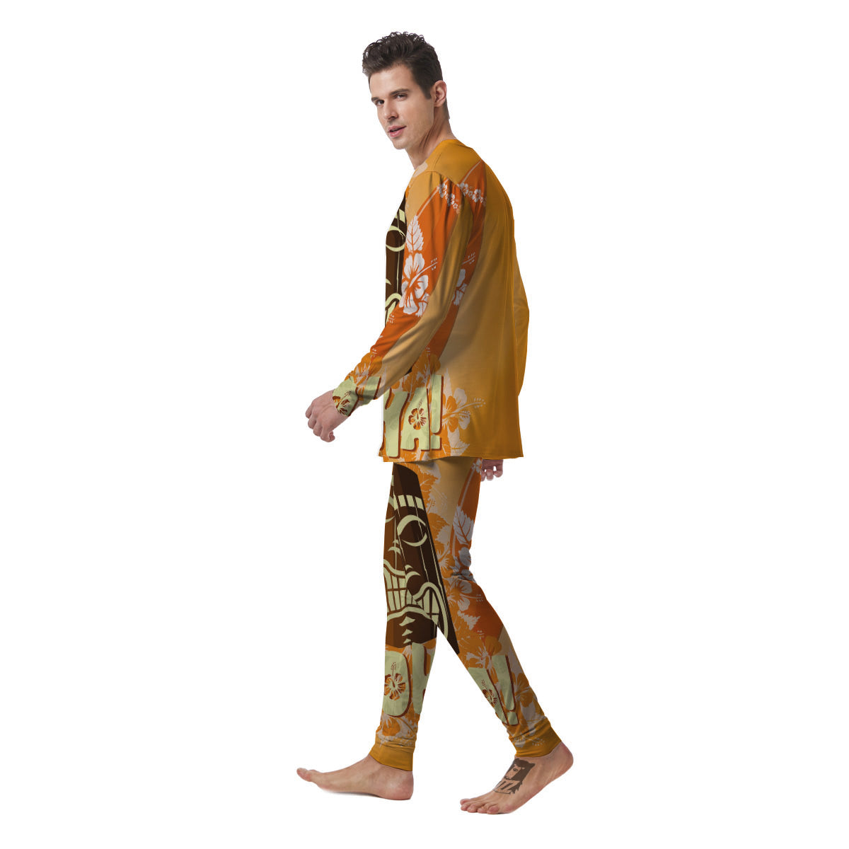 Tiki Aloha Print Men's Pajamas-grizzshop